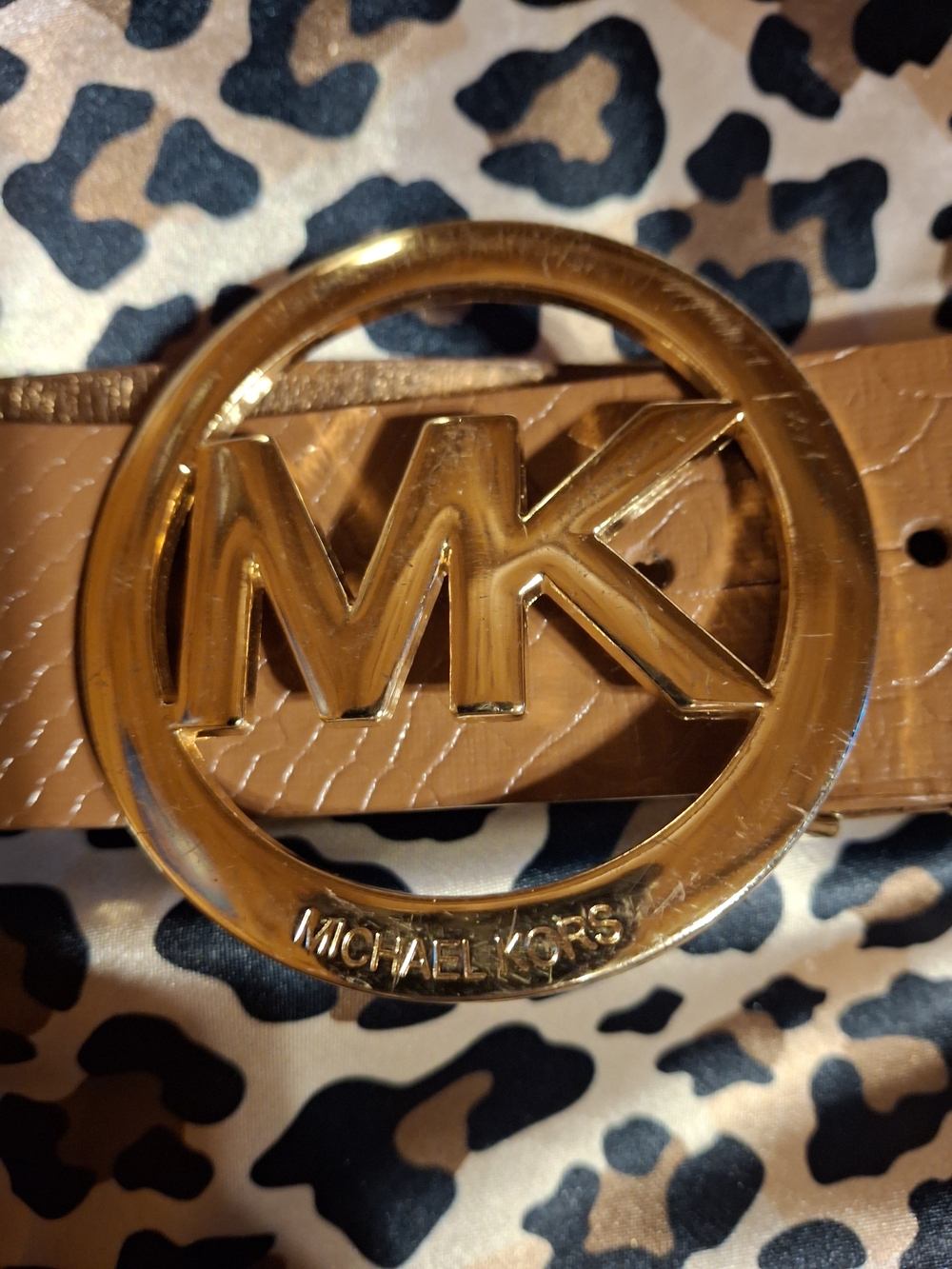 Michael Kors Brown Belt with Gold MK Circle Buckle